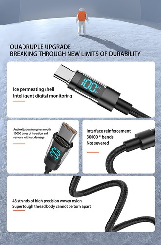 100W PD Ricarica Rapida USB C a USB C Cavo Sincronizzazione USB IOS Caricatore con Display LED - Foto 10 di 22