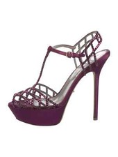 SERGIO ROSSI Purple Satin Crystal Embellishments TStrap Sandals SZ 7.5 37.5 Good