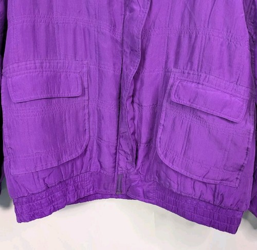 Vintage Silk Purple Bomber Jacket Womens Large 100% Silk 80's 90's Puffy Quilted - Picture 4 of 12