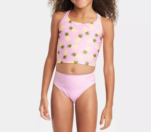 Girls' 2pc Pineapple Fruit Print Cross Back Strappy Midkini Bikini Swimsuit XS - Picture 1 of 5