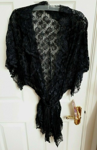 Shirley of Hollywood Black Lace Robe Size 22-24 UK Sheer Kimono Dressing Gown - Picture 7 of 8
