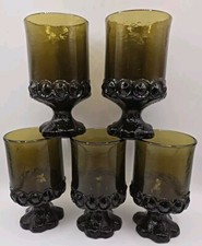 5 Vtg TIFFIN FRANCISCAN MADEIRA Water Goblet Glasses Olive Green 6oz BEAUTIFUL 