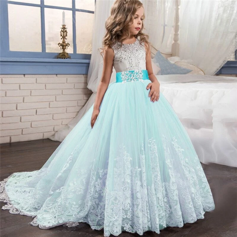 Girls Lace Long Prom Gowns Bridesmaid Kids Dresses Party Dress Kids Princess  - Image 4 of 4