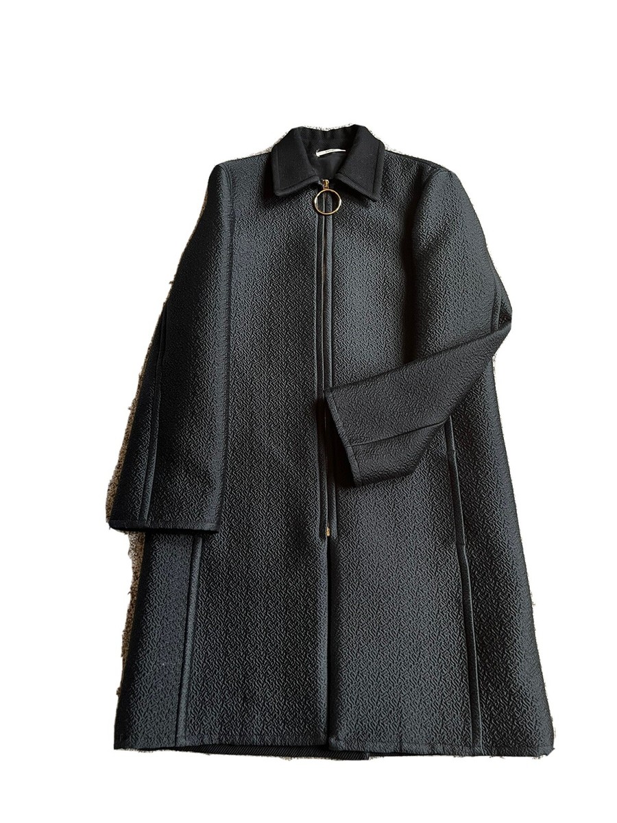 セリーヌ ロングジャケット カシミア エルボー Celine Black Wool Textured Jacquard Gold Hoop Zipper Long