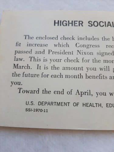 1970 Higher Social Security Benefits Vintage Informational Card Paper Ephemera 2 - Picture 7 of 8