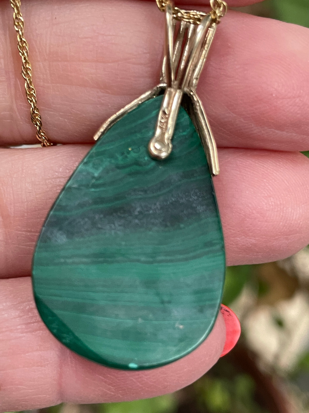 Malachite & Tsavorite 14k Gold Found Cap Pendant Necklace