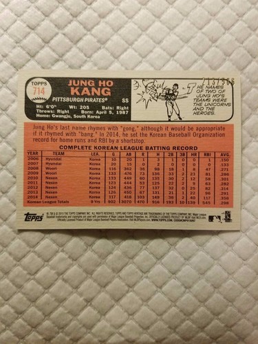 2015 Topps Heritage Chrome Refractors #THC714 Jung Ho Kang - Picture 4 of 6
