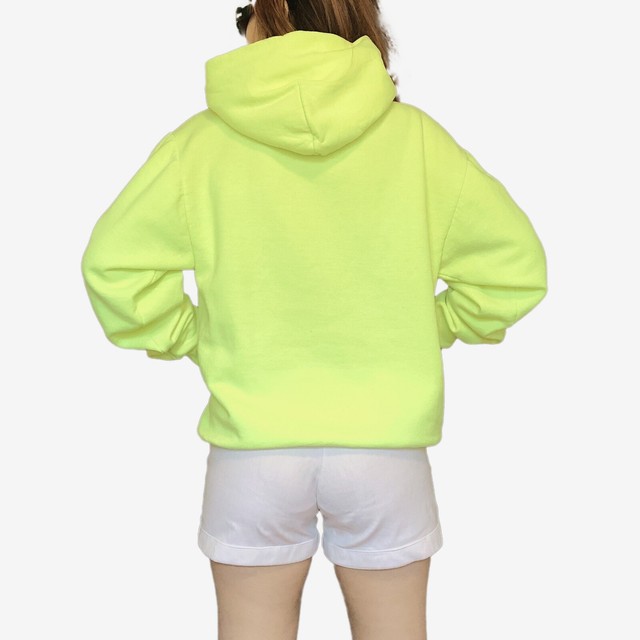 🔥 NEON YELLOW HIGHLIGHTER FLEECE PULLOVER HOODIE STRING LETTERS FAST