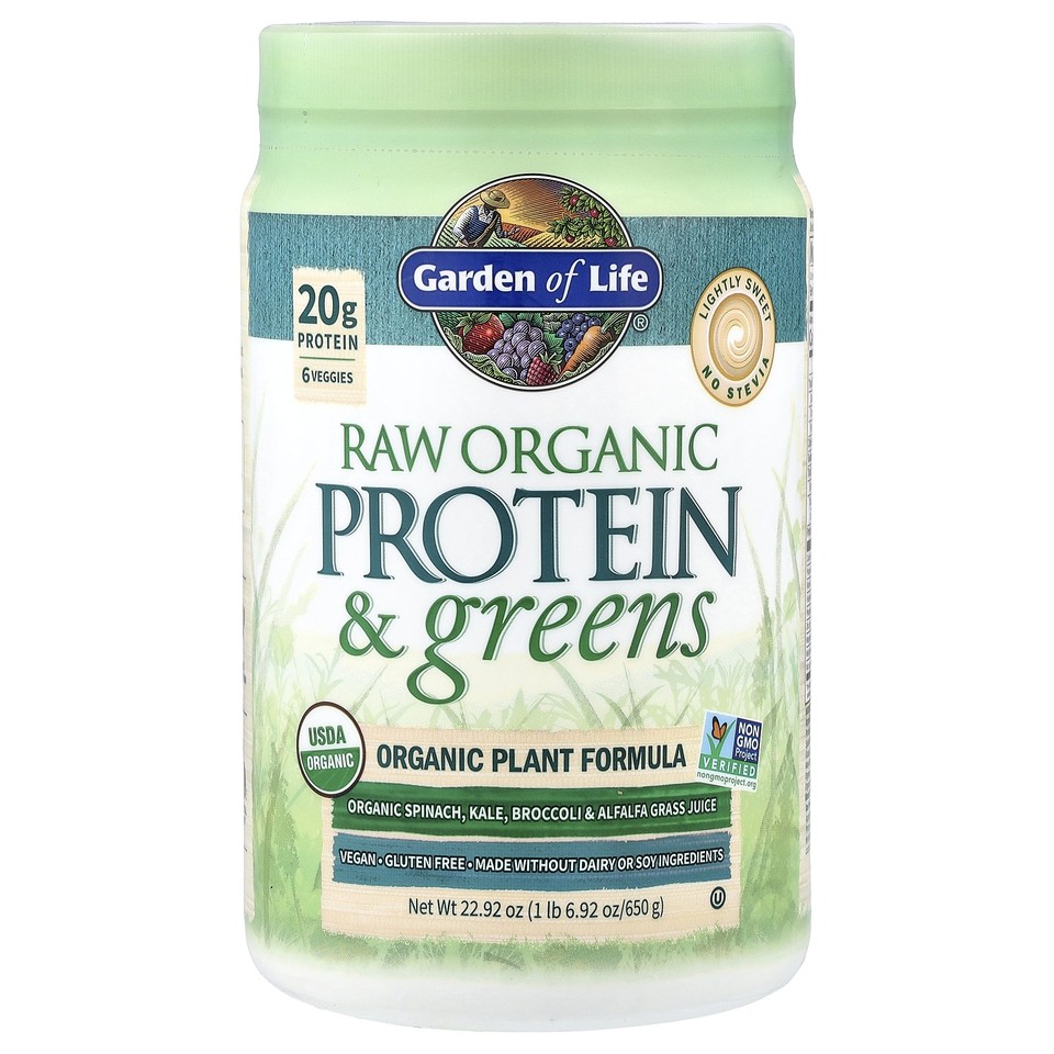 Raw Organic Protein & Greens, Lightly Sweet, 1 lb 6.92 oz (650 g)
