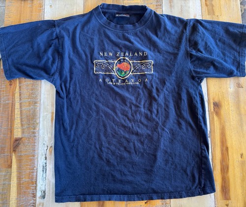 Planet NEW ZEALAND AOTEAROA LAND OF THE LONG WHITE CLOUD T-Shirt Sz XL Kiwi Blue