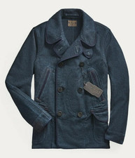 RRL Ralph Lauren Limited Edition Made in USA Indigo Cotton Peacoat Jacket-L-RARE