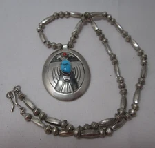 Navajo Native American Sterling Turquoise Coral Pendant Necklace Roy Vandever