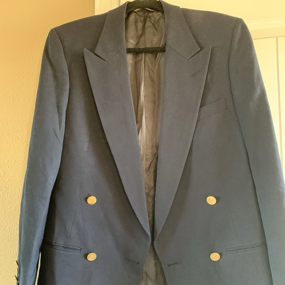 Vintage Christian Dior 38R Double Breasted Blue Sport Coat Blazer Jacket - Image 2 of 4