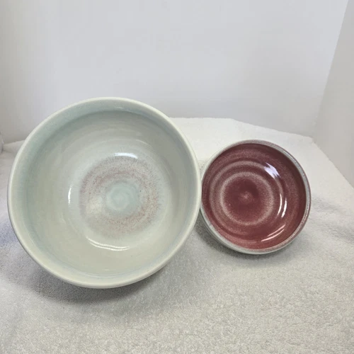 Vintage Dryden Pottery 8" 1991 JK Bowl 5" 1991 TL Original Bowl Pastel Set Of 2 