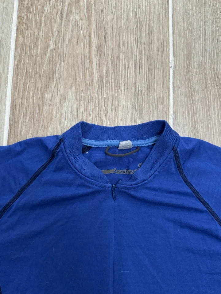 Camisa Jersey de Ciclismo Smartwool Para Hombres Pequeña Azul Lana Merino Bolsillos Traseros Cremallera Foto 4 de 4