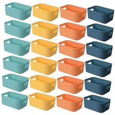 24 Pcs Plastic Storage Bins, 10"x 7"x 4" Multiple 10 x 7 x 4 Inch Bright Color