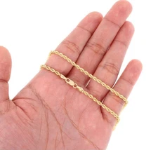 10K Yellow Gold 2.5mm Diamond Cut Rope Chain Link Necklace Mens Womens 24"