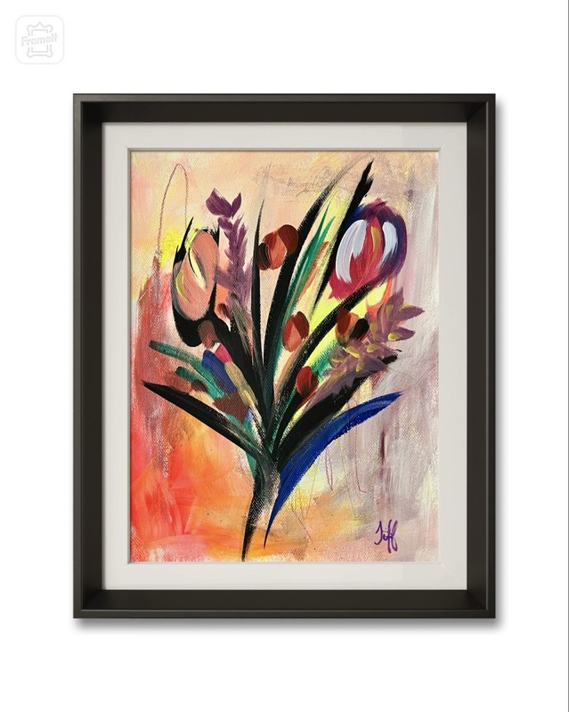 Unframed Abstract Bouquet Flowers on Paper 14x11” Signed Contemporary