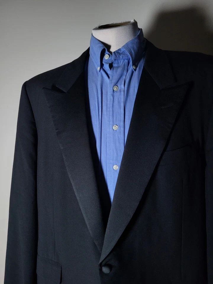 Vintage Hickey Freeman 48L Black Tuxedo Coat Peak Lapel Wool Blazer Jacket - Image 2 of 4