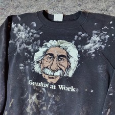Vintage Albert Einstein Sweatshirt Mens Large Black Genius At Work Cartoon 90s