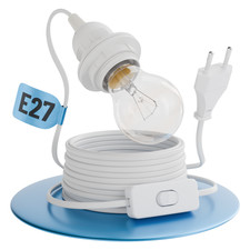 greate Lampenfassung E27 mit Kabel und Schalter weiß 5 Meter - Fassung mit Steck