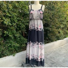 Guess by Marciano Silky Floral Maxi Dress Black Pink Small Medium Boho USA Made