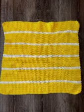 Handmade Crochet Baby Blanket Yellow White Striped Nursery Afghan 21  x 20  