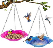 2 Pack Hanging Bird Bath for Outdoors, 11 Inch Metal Bird Feeder Water Bowl w...
