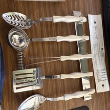 Cutco 5-Piece White Handle Stainless Steel Cooking Utensil Set with Rack