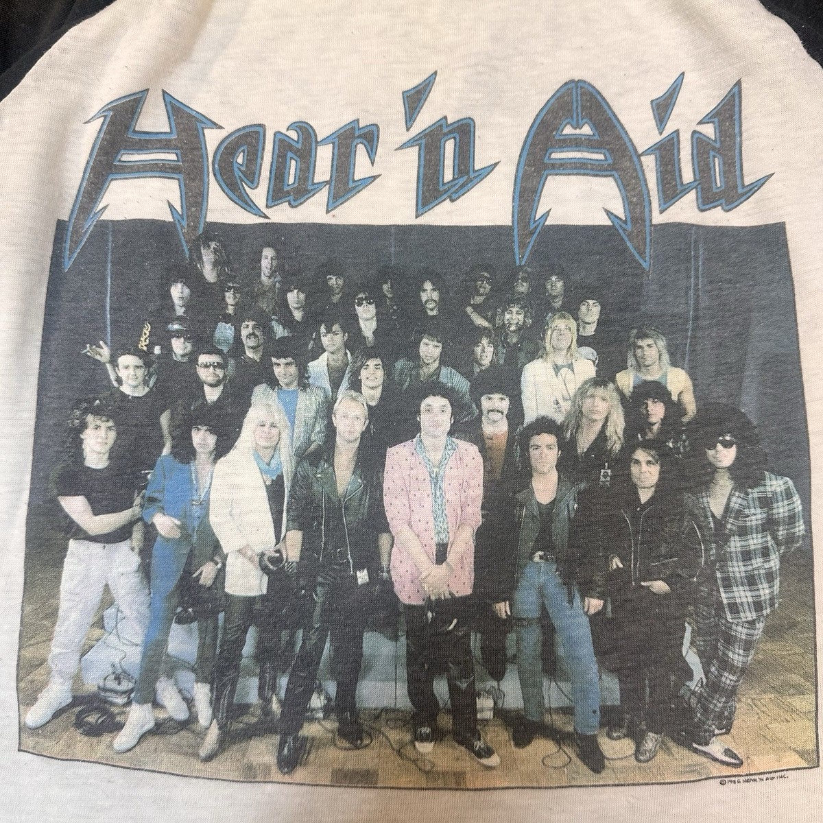 RARE VTG 1986 Hear N Aid Stars TShirt METAL Maiden Motley Crue