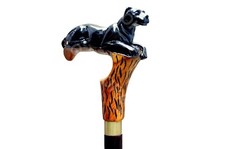 Leopard handle wooden walking stick carved for men women walking cane animal gif