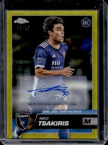 2023-24 Topps Chrome MLS Niko Tsakiris Auto RC Gold Refractor #/50 Earthquakes