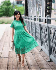 Green Lace Fit & Flare Midi Dress  Elegant & Feminine XXL