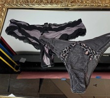 2 VTG Victoria secret Mesh Satin Panties Second Skin Thong Sissy Nylon Sz S Y2K