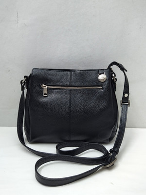 Adax  Black Pebbled Leather Zipper Closure Crossbody Bag