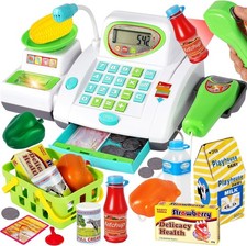 HERSITY Childs Big Toy Till Cash Register with Scanner, Kids Shopping Till Play