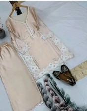 Women New Latest Designer Premium Rang Cream Silk Embroidered Kurta With Pant...