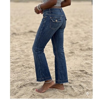 Banana Republic Bootcut Jeans Stretch Flap Pocket Dark Wash 08 Y2K Boho