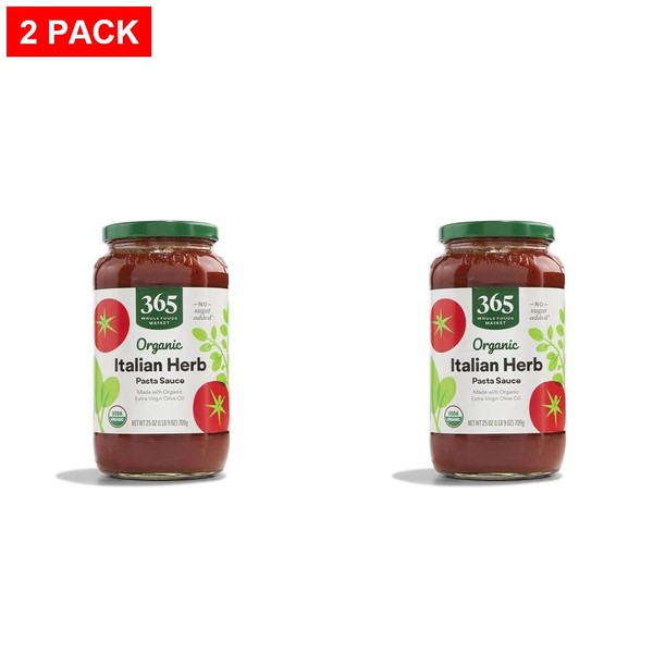 Whole Foods Market, salsa de pasta de hierbas italianas orgánicas, 25 OZ - Paquete de 2