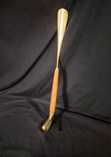 Vintage Brass  Wood 17" Shoe Horn Golf Club Shoehorn w/ wrist strap