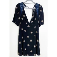 New Free People Clove Mockingbird Floral Lace Plunge Mini Dress Women's Size 4