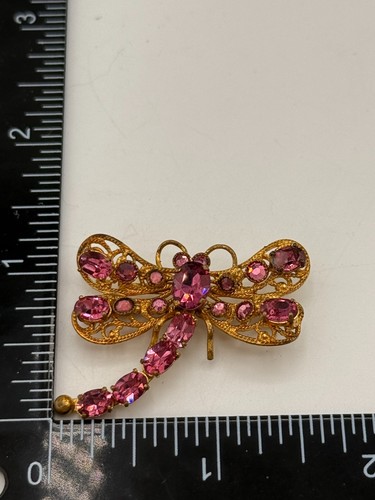 VTG Czechoslovakia Signed Dragon Fly Rhinestone Brooch Pin Estate Find - Picture 8 of 8