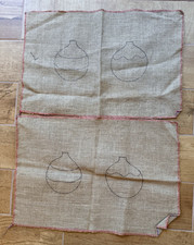 Set of 2 Christmas Ornament Hooked Rug Burlap Joan Moshimer W. Cushing  Co.