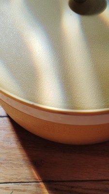 Vintage Yellow Plastic Bowl with Lid Kitchen Storage Container Retro Home Decor