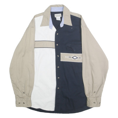 EXPRESS RIDER Herren Hemd beige & dunkelblau Baumwolle L Langarm Knopfleiste