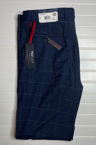 Tommy Hilfiger Men's 34x34 Modern Fit Stretch THFlex Blue Plaid Wool Pants $190