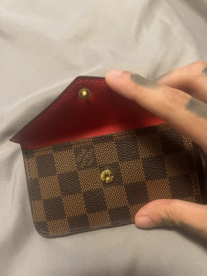 Cartera de Diseñador Dorado Cremallera Estampado a Cuadros Diseño Marrón Lujo Cremallera y Rojo Foto 4 de 4