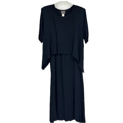 NEW Vintage More Jazz Black Maxi Dress Layered Witchy Crinkle Lagenlook Size 20