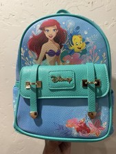 Disney  Little  Mermaid Ariel & Flounder Mini Backpack Faux Leather Floral Zip
