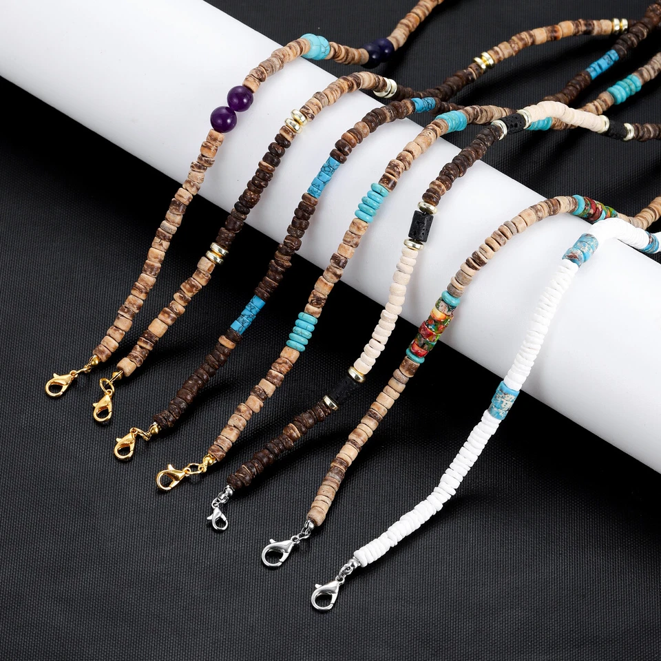 Juego de 7 piezas de collar con cáscara de coco marrón Bohemia Surfer para hombres conjunto de joyas de playa Foto 2 de 4